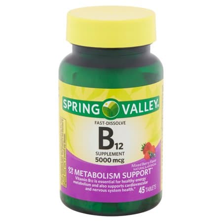 Picture of Spring Valley Extra Strength Vitamin B12 Metabolism Support Supplement Fast-Dissolve Tablets, 5000mcg, 45ct