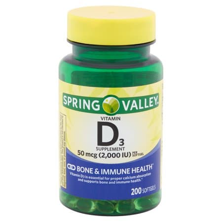 Picture of Spring Valley Vitamin D3 Supplement Softgels, 50mcg/2000IU, 200ct
