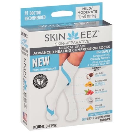 Picture of SKINEEZ white large/extra large skin-reparative hydrating compression socks for women and men 10-20 mmhg