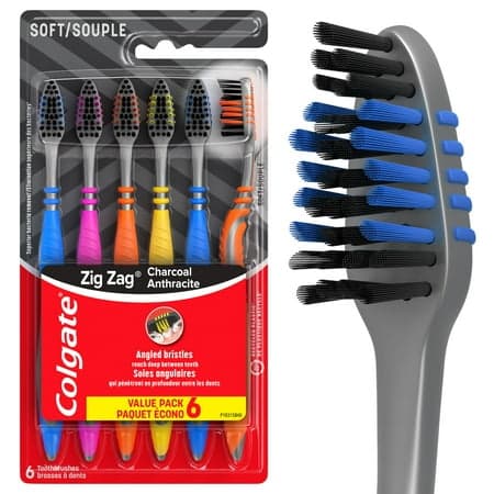 Picture of Colgate Zig Zag Charcoal Adult Manual Toothbrush, Soft, 6 Pack