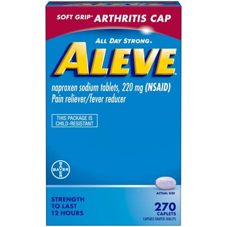 Picture of Aleve Pain Reliever and Fever Reducer Naproxen Sodium Caplets with Soft Grip Arthritis Cap, 220mg, 270ct