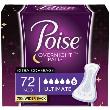 Picture of Poise Women's Incontinence Pads, Overnight Absorbency, Extra Coverage, 72ct