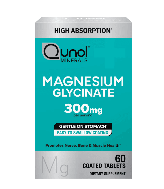 Picture of Qunol Magnesium Glycinate Tablets for Nerve, Bone, and Muscle Support, 300mg, 60 Count, Two Tablet Dose