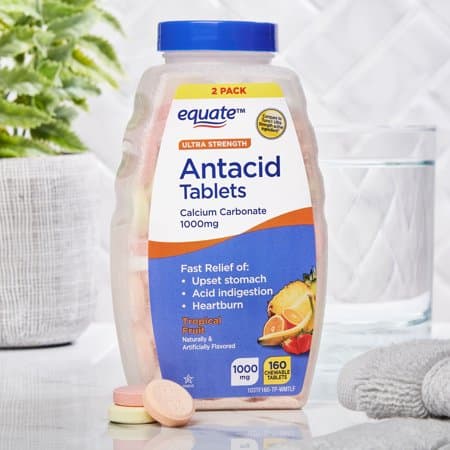 Picture of Equate 2pk Ultra Strength Antacid Calcium Carbonate Tablets, Tropical Fruit, 1000mg, 160ct