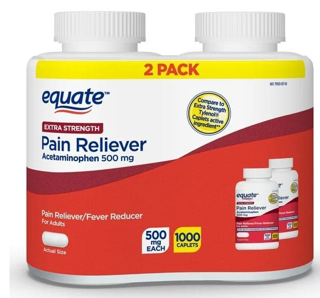 Picture of Equate 2pk Extra Strength Pain Reliever Acetaminophen Caplets, 500mg, 500ct