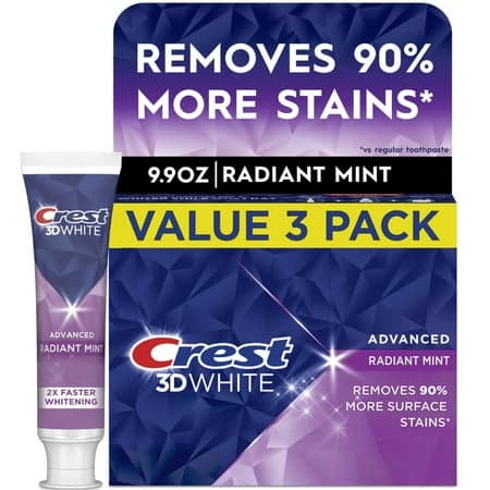 Picture of Crest 3DWhite Advanced Teeth Whitening Toothpaste, Radiant Mint, 3.3 oz, Pack of 3