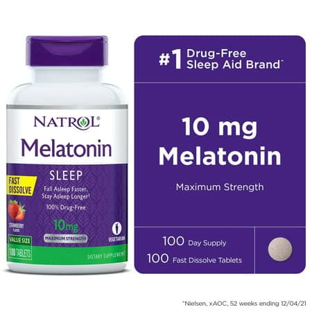 Picture of Natrol Melatonin Fast-Dissolve Sleep Aid Tablets, Strawberry, 10mg, 100ct