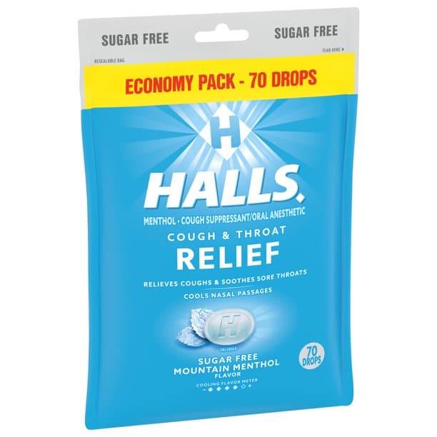 Picture of HALLS Relief Mountain Menthol Sugar Free Cough Drops, Economy Pack, 70 Drops