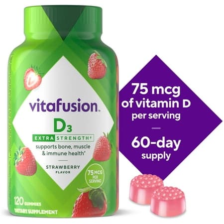 Picture of vitafusion Extra Strength Vitamin D3 Gummy Vitamins for Bone and Immune System Support, Strawberry Flavored, 120 Count