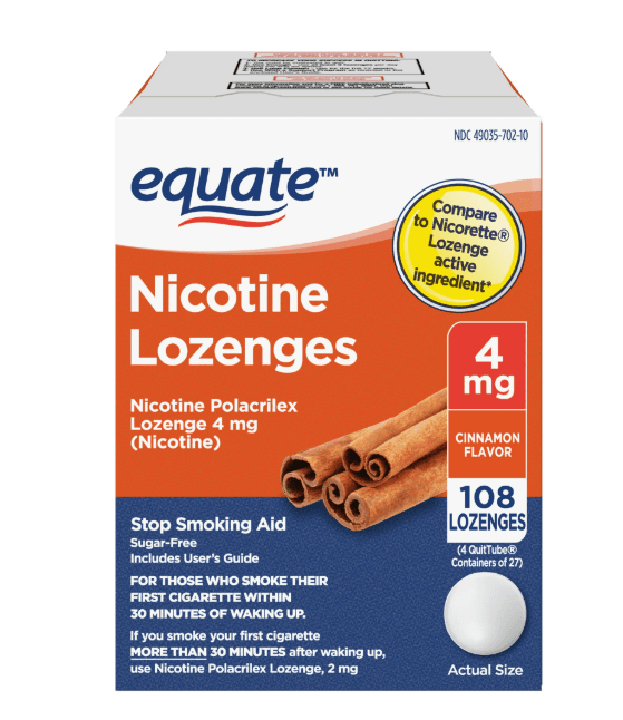 Picture of Equate Nicotine Polacrilex Lozenge, 4 mg, Cinnamon Flavor, 108 Count,, Compare to Nicorette Lozenge Active Ingredient