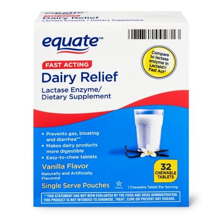 Picture of Equate Fast Acting Dairy Relief Vanilla Flavor Lactase Enzyme/Dietary Supplement, 32 count