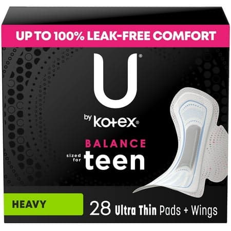 Picture of U by Kotex Balance Sized for Teens Ultra Thin Pads with Wings, Heavy Absorbency, 28 Count