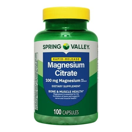 Picture of Spring Valley Rapid-Release Magnesium Citrate Bone Health Dietary Supplement Capsules, 100 mg, 100 Count