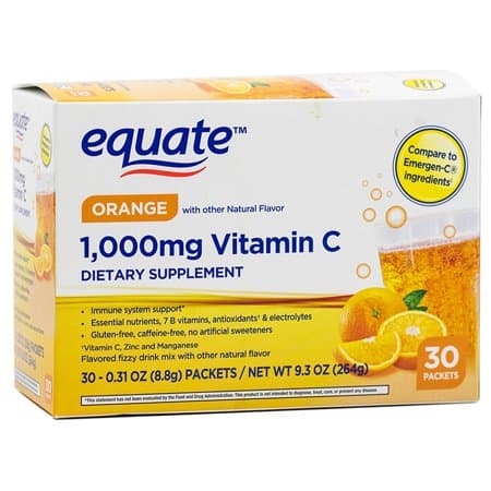 Picture of Equate 1000mg Vitamin C Powder Supplement for Immune Support Drink Mix, Orange - 30ct