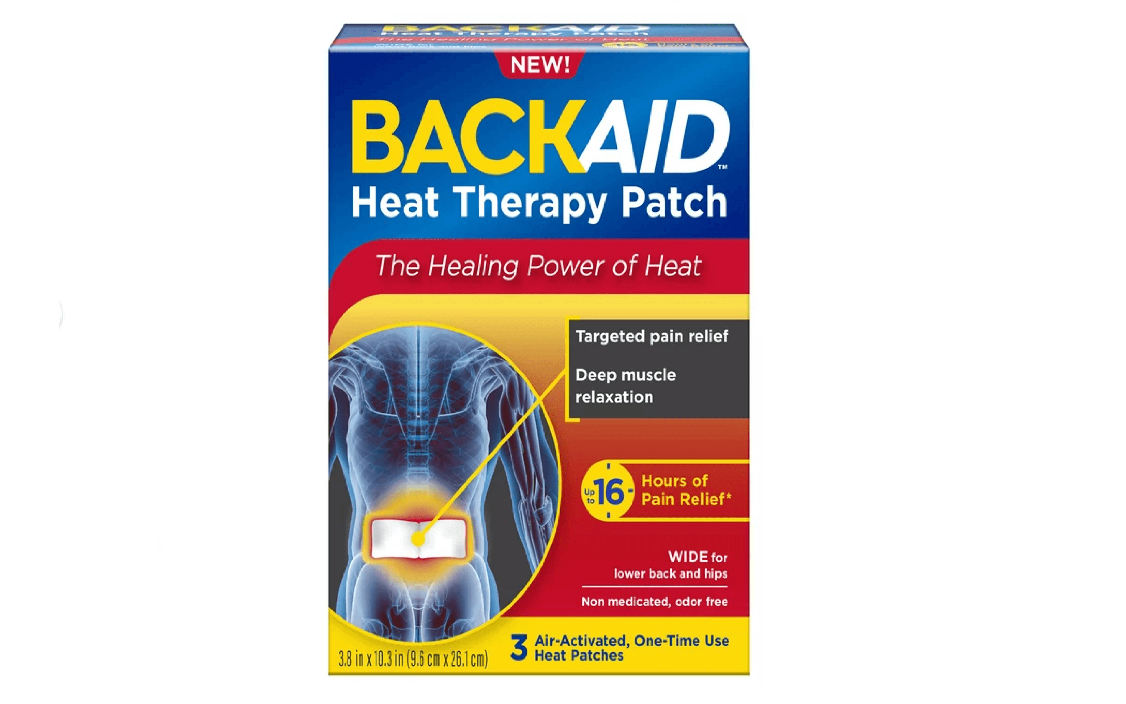 Picture of Backaid 16hr Heat Therapy Patches for Lower Back and Hip Pain Relief, 4" x 10", 3ct