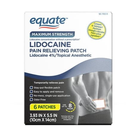 Picture of Equate Lidocaine Pain Relieving Patch 4% Lidocaine, 6 Count, Compare to Salonpas Lidocaine Patch Active Ingredient