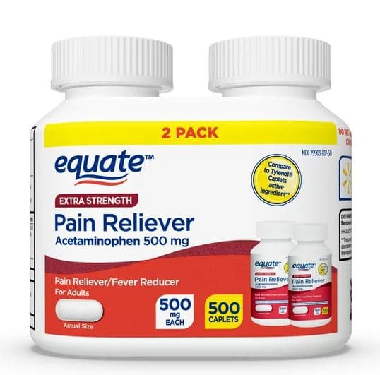 Picture of Equate 2pk Extra Strength Pain Reliever and Fever Reducer Acetaminophen Caplets, 500mg, 250ct
