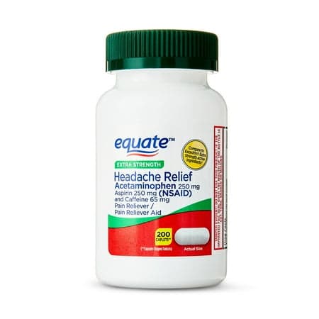 Picture of Equate Extra Strength Headache Relief Acetaminophen, Aspirin, and Caffeine Caplets, 200 Count, Compare to Excedrin Extra Strength Caplets Active Ingredients