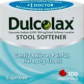 Picture of Dulcolax Constipation Relief and Stool Softener Laxative Docusate Sodium USP Liquid Gel Tablets, 100mg, 100ct