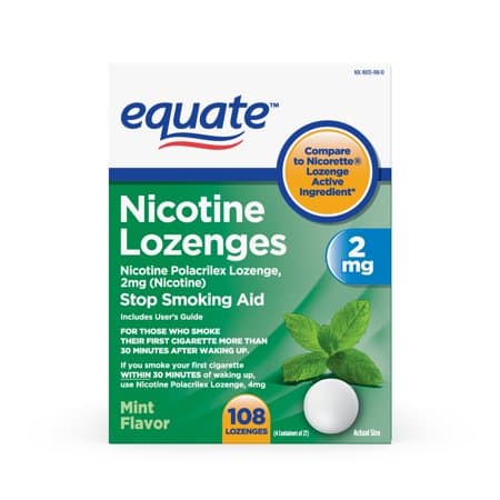 Picture of Equate Nicotine Lozenge 2 mg, Stop Smoking Aid, Mint Flavor, 108 Count