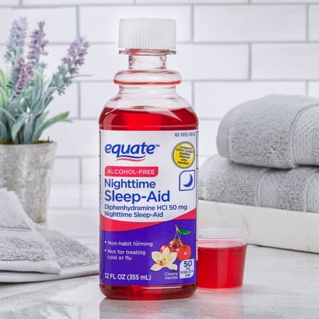 Picture of Equate Alcohol-Free Cherry Vanilla Flavor Nighttime Sleep-Aid, 12 fl oz