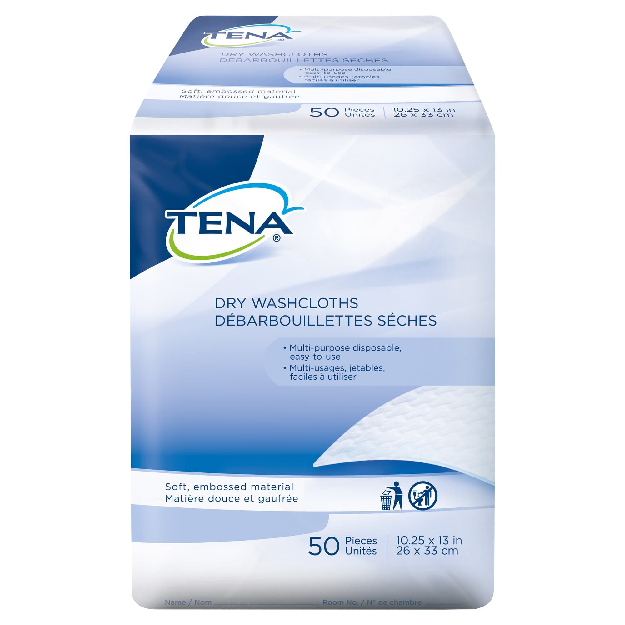 Picture of Tena Dry Disposable Washcloths, 10.25 x 13 Inch