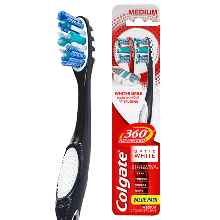 Picture of Colgate 360 Optic White Advanced Medium Adult Manual Toothbrush, 2 pk