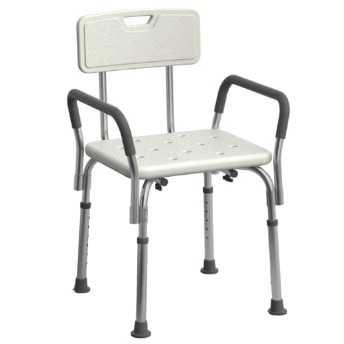 Picture of Medline Shower Chair Bath Seat with Back and Padded Armrests, Height Adjustable, Supports up to 350 lbs., White