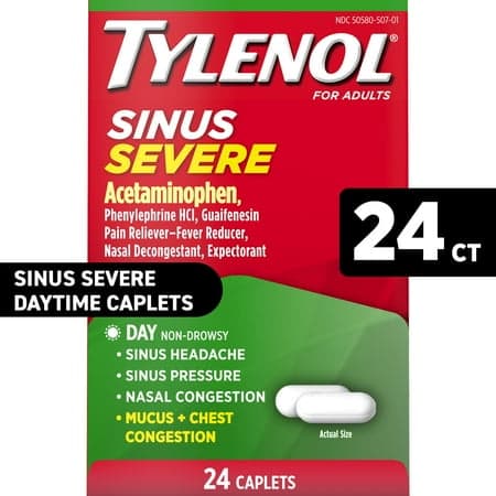 Picture of Tylenol Sinus Severe Non-Drowsy Day Cold & Flu Relief Caplets, 24 Count