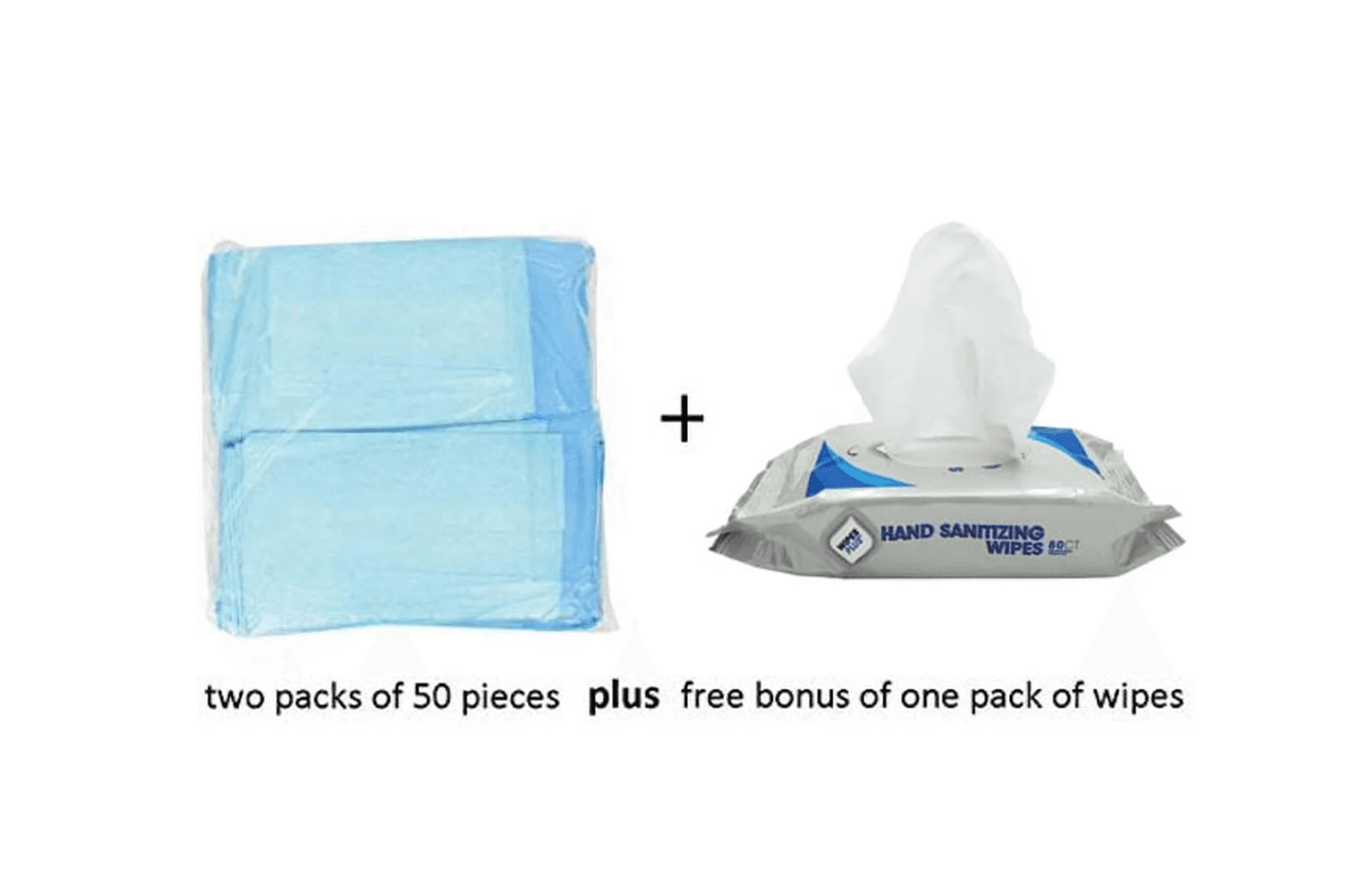Picture of HealthLine Disposable Mattress Protector Underpads, Waterproof, 23" x 36", Blue, 100ct with Hand Wipes