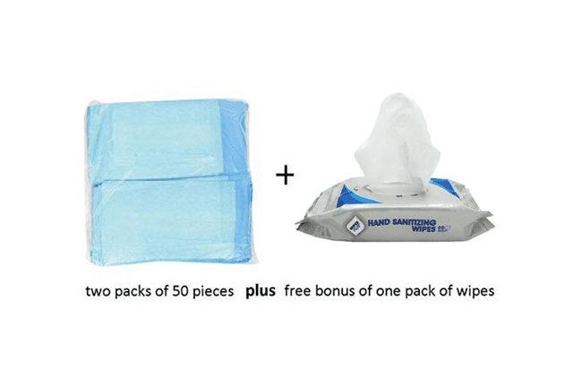 Picture of HealthLine Disposable Mattress Protector Underpads, Waterproof, 23" x 36", Blue, 100ct with Hand Wipes