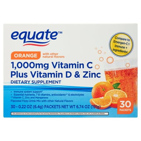Picture of Equate 1000mg Vitamin C Plus Vitamin D & Zinc Dietary Supplement Mixes, 30 Count