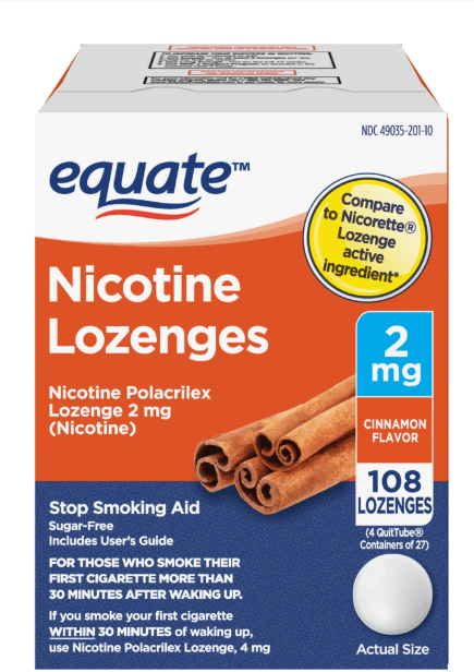 Picture of Equate Nicotine Polacrilex Lozenges, Stop Smoking Aid, 2 mg, Cinnamon, 108 Count
