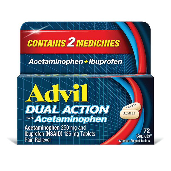 Picture of Advil Dual Action Ibuprofen and Acetaminophen Pain Relief Coated Caplets, 72 Count