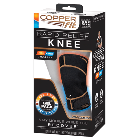 Picture of Copper Fit Rapid-Relief Knee Compression Wrap Brace with Hot and Cold Therapy, Adjustable, Black