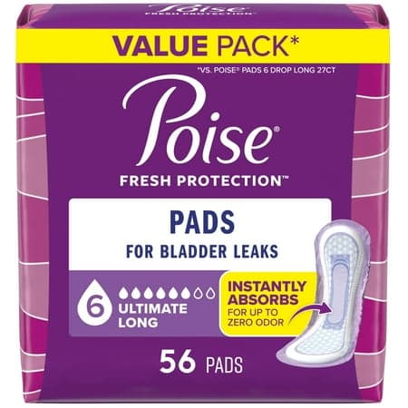 Picture of Poise Incontinence Pads for Women, 6 Drop Ultimate Absorbency, Long Length, 56 Count