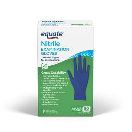 Picture of Equate Nitrile Exam Gloves, One Size Fits Most, 50 Count