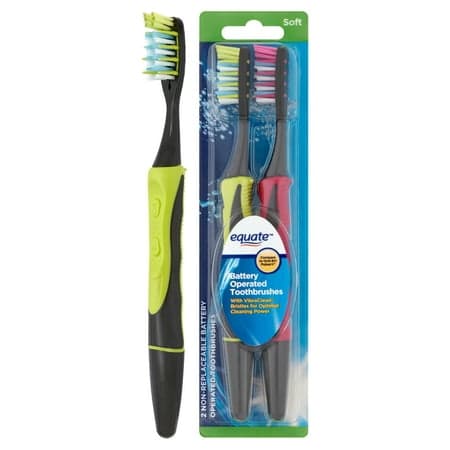 Picture of Equate Polaris Deep Cleaning VibraClean Toothbrush, Soft Bristles, Help Remove Plaque, Adult 2 Count