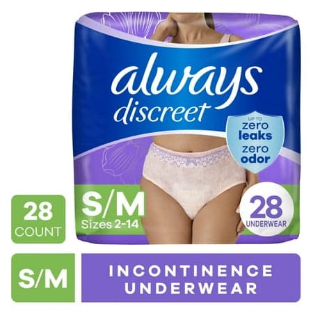 Picture of Always Discreet Adult Incontinence Underwear for Women and Postpartum Underwear, S/M, Up to 100% Bladder Leak Protection, 28 CT