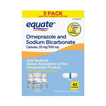 Picture of Equate Acid Reducer Omeprazole and Sodium Bicarbonate Capsules, 20 mg/1100mg, 42ct