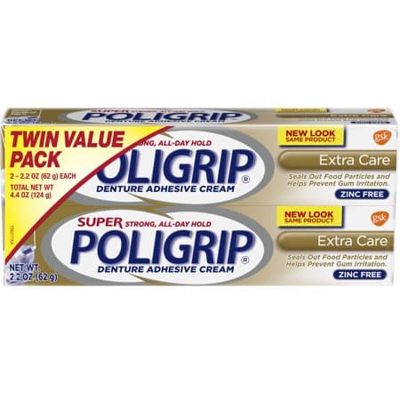 Picture of Super Poligrip 2pk Extra Care Zinc-Free Denture and Partials Adhesive Cream, 2.2oz