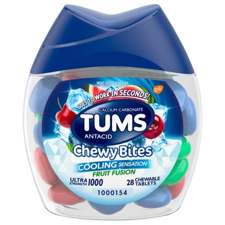 Picture of Tums Chewy Bites Cooling Sensation Antacid Chews for Ultra Strength Heartburn Relief, Fruit Fusion - 28 Count