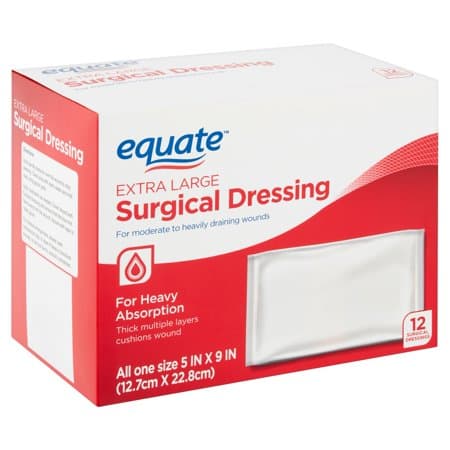 Picture of Equate Extra Large Absorbent Surgical Dressing, For Moderate to Heavy Wounds, 12 Count