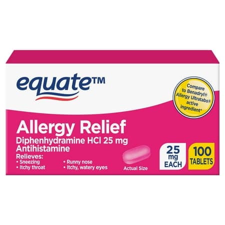 Picture of Equate Diphenhydramine HCl 25 mg Antihistamine Complete Allergy Tablet, 100 Count