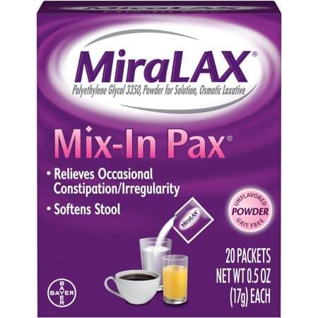 Picture of MiraLAX Gentle Constipation Relief and Stool Softener Mix-In Laxative Powder, 20 Doses