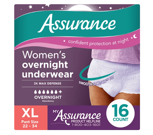 Picture of Assurance Women's Incontinence & Postpartum Underwear, XL, Overnight (16 Count)