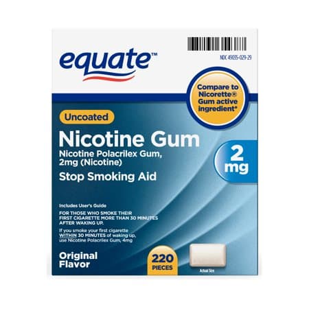Picture of Equate Uncoated Nicotine Polacrilex Gum 2 mg, Original Flavor, 220 Count