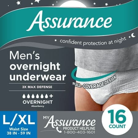 Picture of Assurance Men's Incontinence Underwear, Large, Overnight (16 Count)