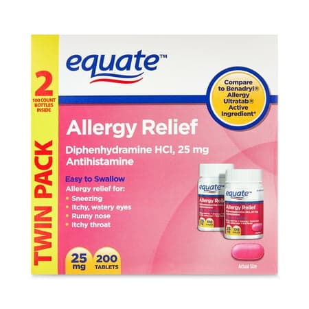Picture of Equate 2pk Allergy Relief Diphenhydramine Hydrochloride Tablets, 25mg, 100ct