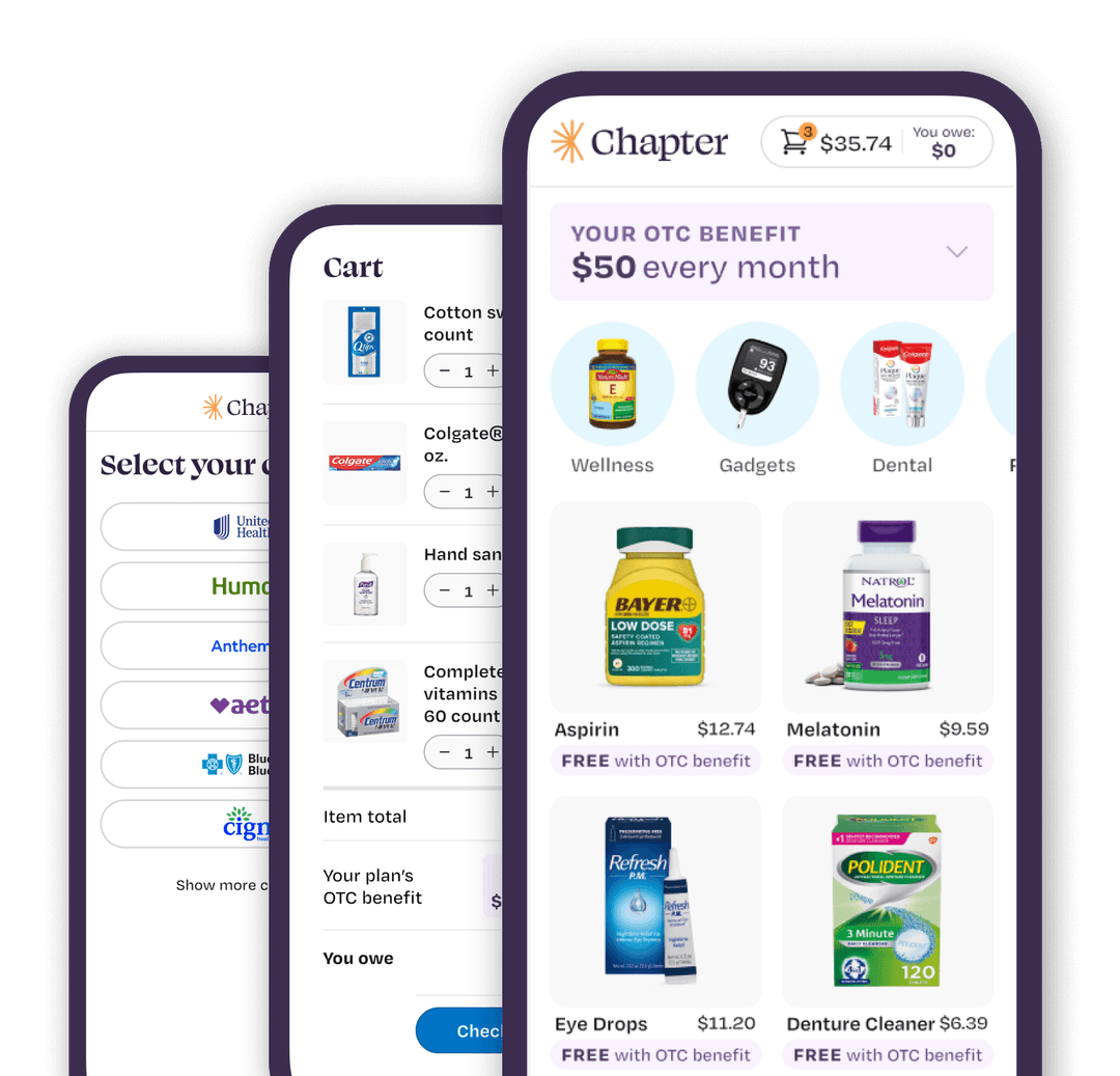 Chapter OTC app showing product catalog and checkout